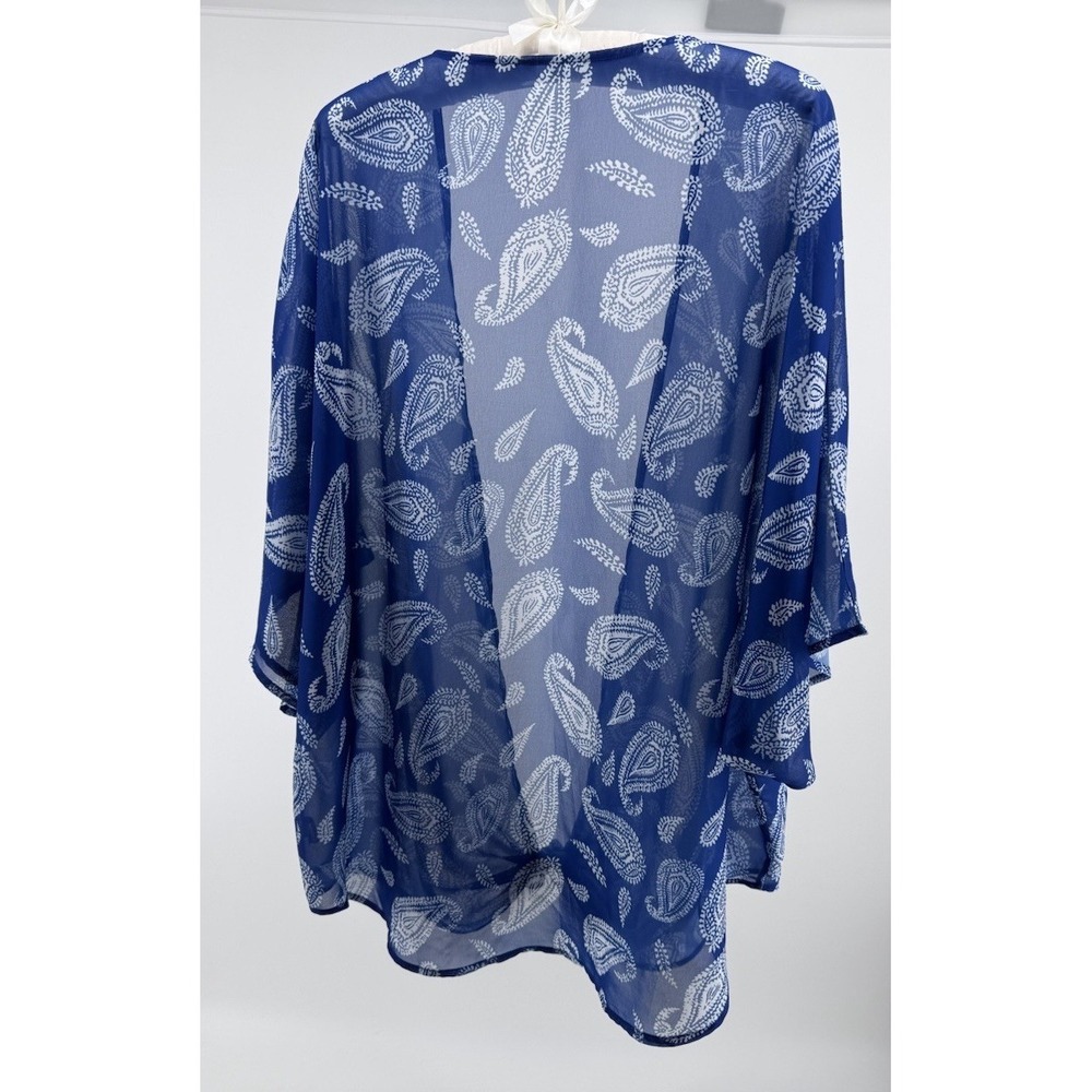 Women's Blue Paisley Sheer Kimono Cover Up Tie Front 3XL Lightweight Resortwear - Picture 5 of 9